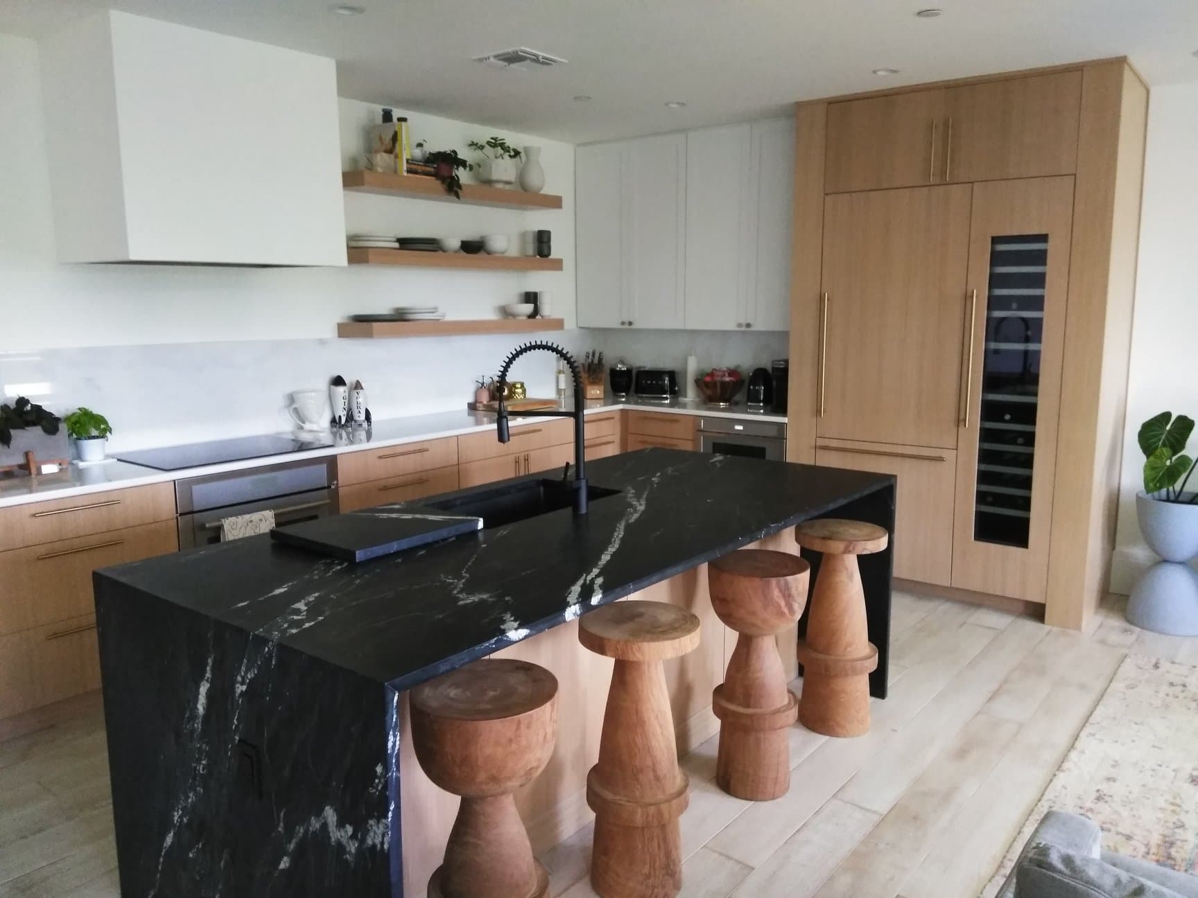 Modern oak kitchen with marble island